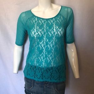 Guess Teal Luster Lace Top